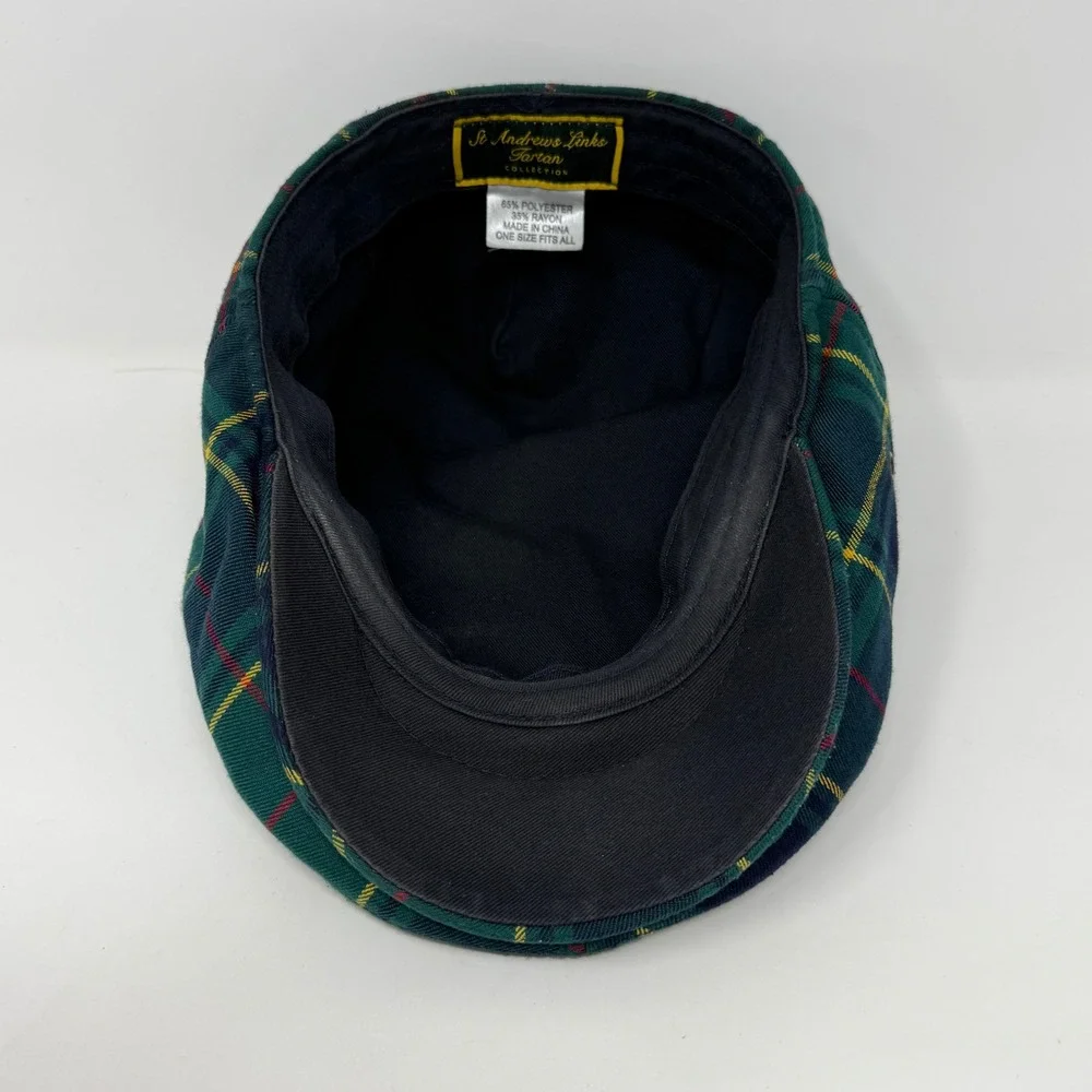 St Andrews Links Tartan Collection Green Plaid Flat Cap Golf Hat One Size